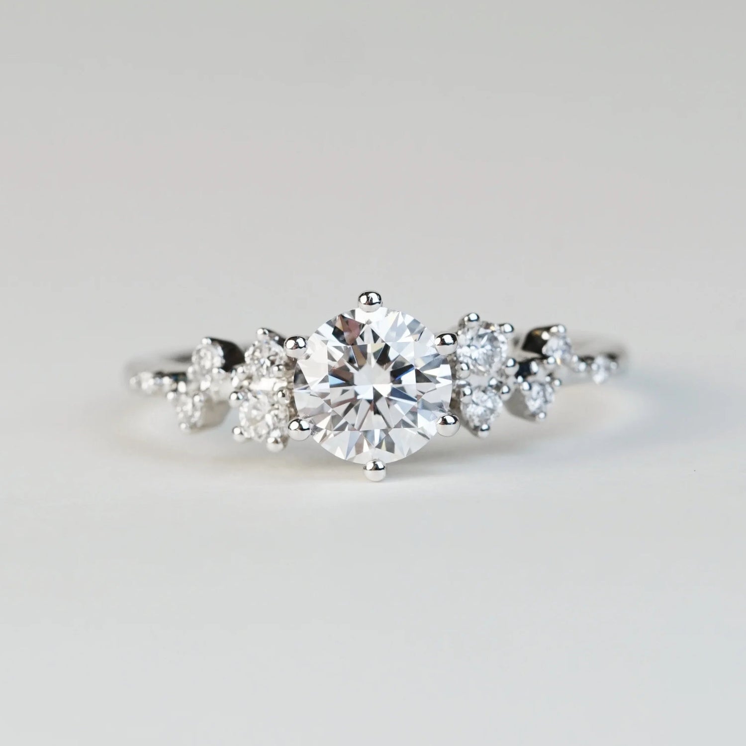 BERNICE - Lab-Grown Diamond / Gemstone Ring Setting | Snowflake Gallery with Accent Stones (18K Gold / Platinum) - TM0252