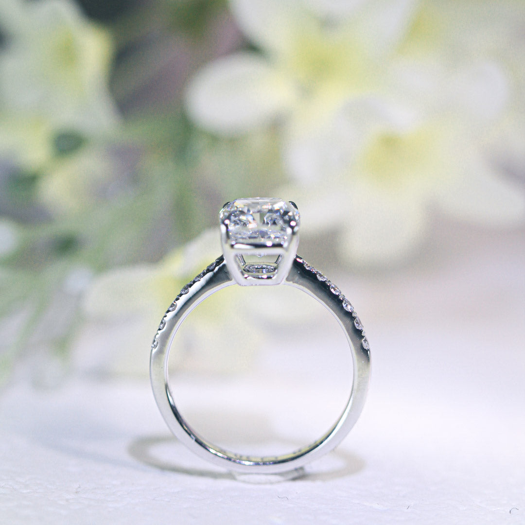 BASIA - Cushion-cut Lab-Grown Diamond/ Gemstone Pavé Ring Setting (18K Gold/ PT950) - TM0923CU
