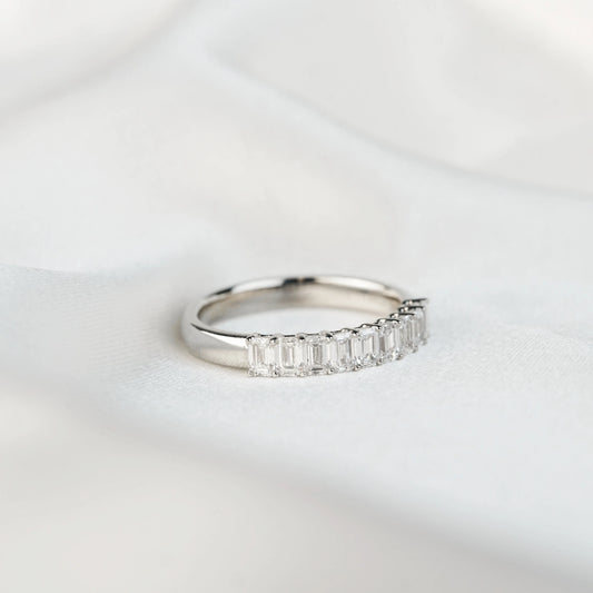 In-Stock PT950 0.869ct (0.09ct each) Emerald Cut Lab Grown Diamonds Anniversary Ring