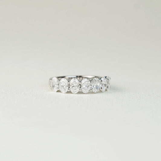 In-Stock PT950 1.974ct (0.28ct each) Oval Cut Lab Grown Diamonds Anniversary Ring