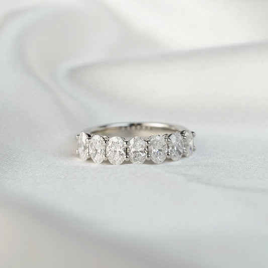 In-Stock PT950 1.974ct (0.28ct each) Oval Cut Lab Grown Diamonds Anniversary Ring