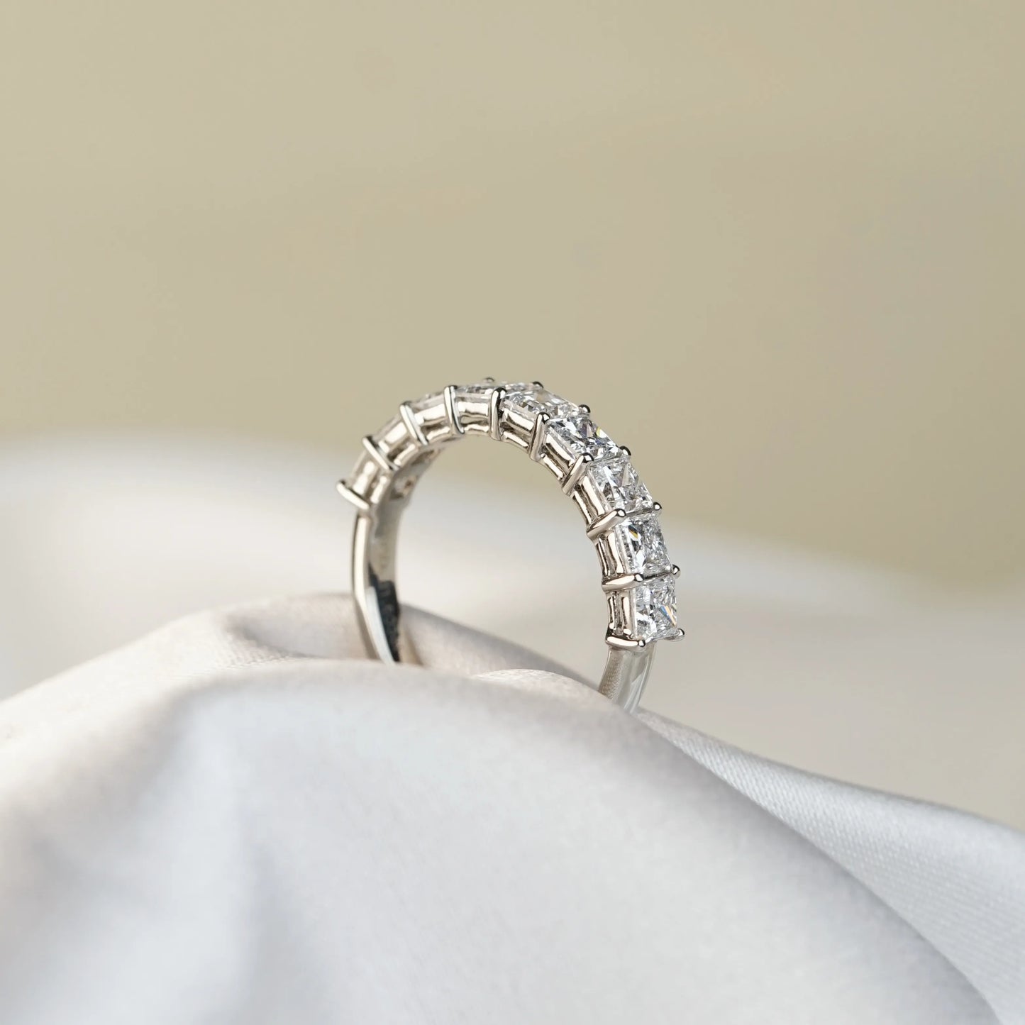 In-Stock PT950 1.603ct (0.17ct each) Princess Cut Lab Grown Diamonds Anniversary Ring