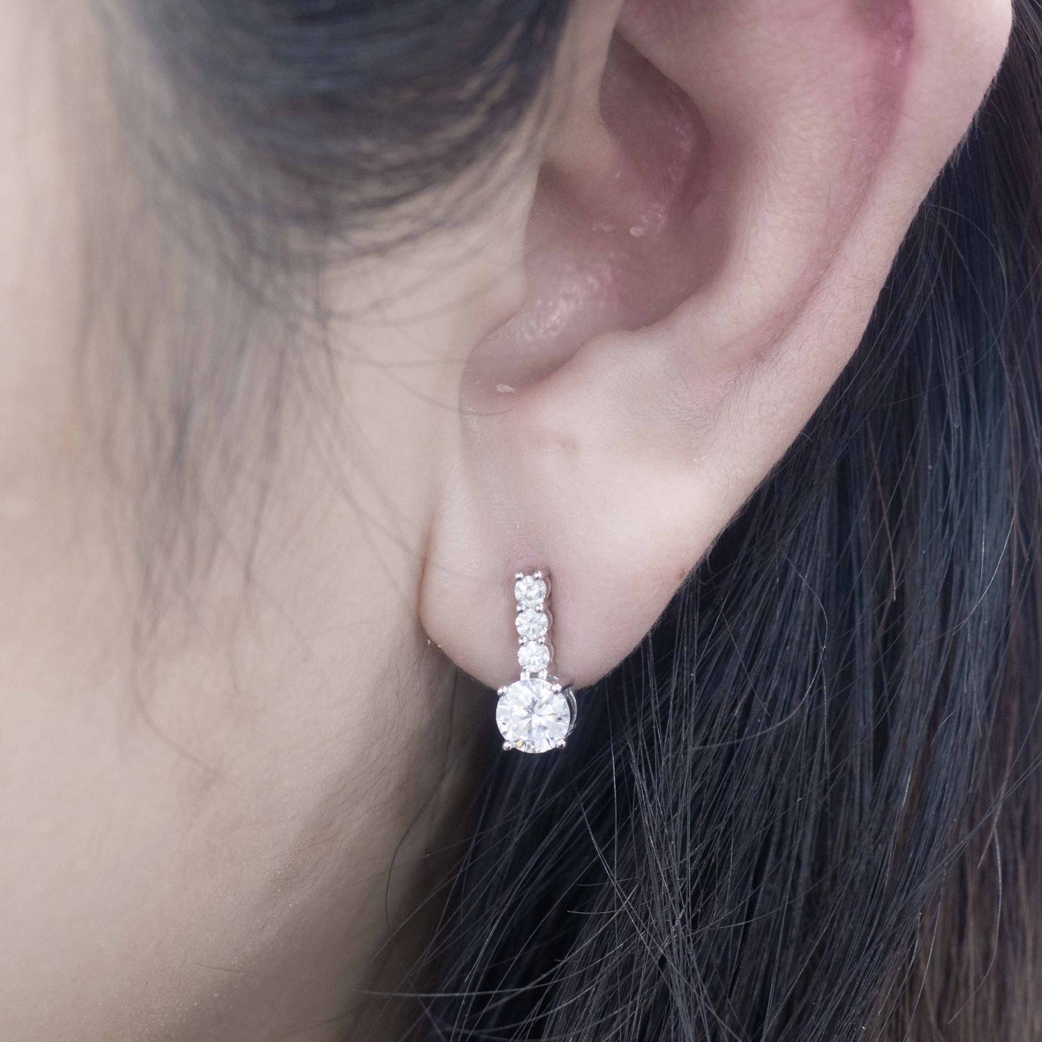 18K Gold Lab-Grown Diamond Drop Stud Earrings | Pavé Vertical Accent Design | TME0802