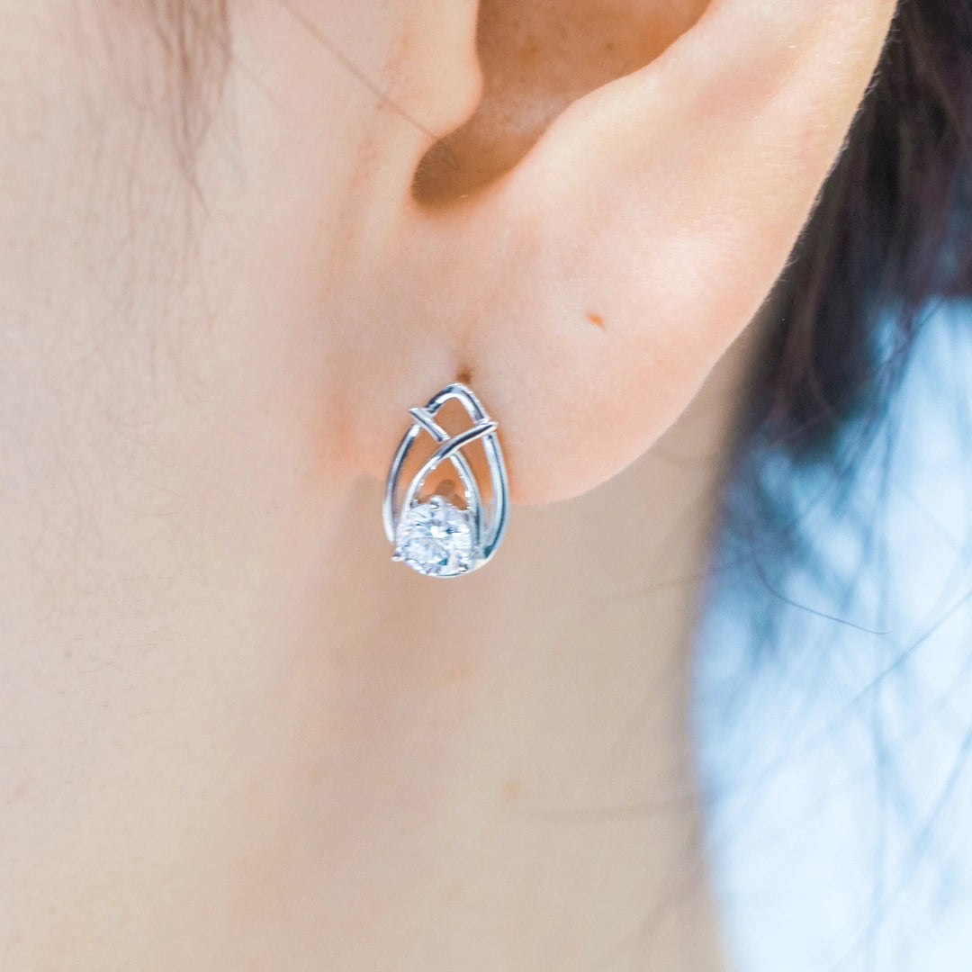 18K金圓形培育鑽石耳環 | D-E VVS Ideal Ex Ex | 立體交錯框架設計| <總數 0.60ct - 1.40ct+>