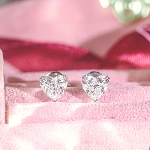 18K Gold Heart-Shaped Lab-Grown Diamond Stud Earrings | Classic 3-Prong Design | TMEHTC0529