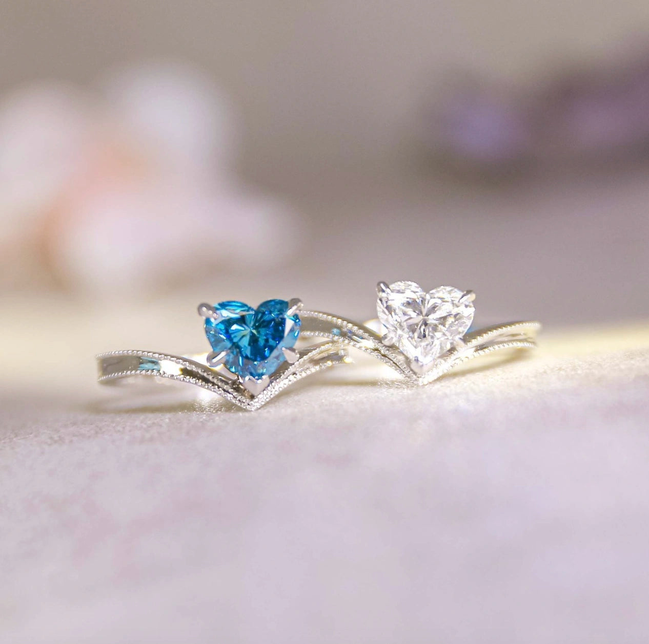 OONA - Heart-shaped Lab-Grown Diamond/ Gemstone Ring Setting | V‑shaped Milgrain Band (18K Gold / Platinum) - TMH91104