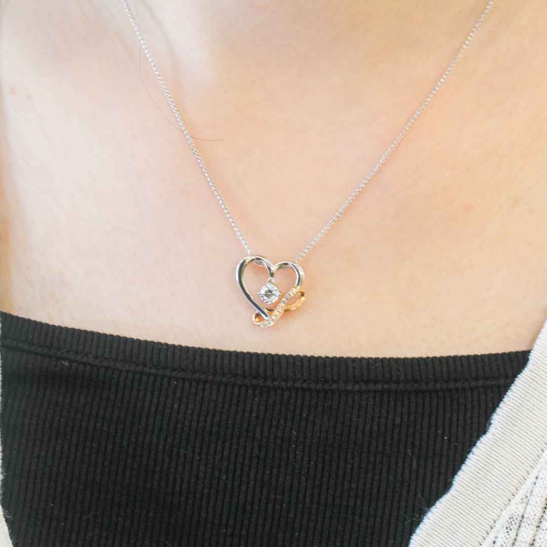 18K Gold Lab-Grown Diamond Pendant Setting | Two-Tone Heart Crossover Drop Design | TMP0803