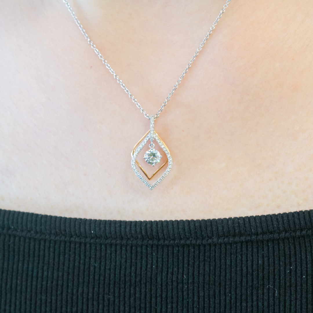 18K Gold Lab-Grown Diamond Pendant | Dual-Frame Pavé Drop Design | TMP0804