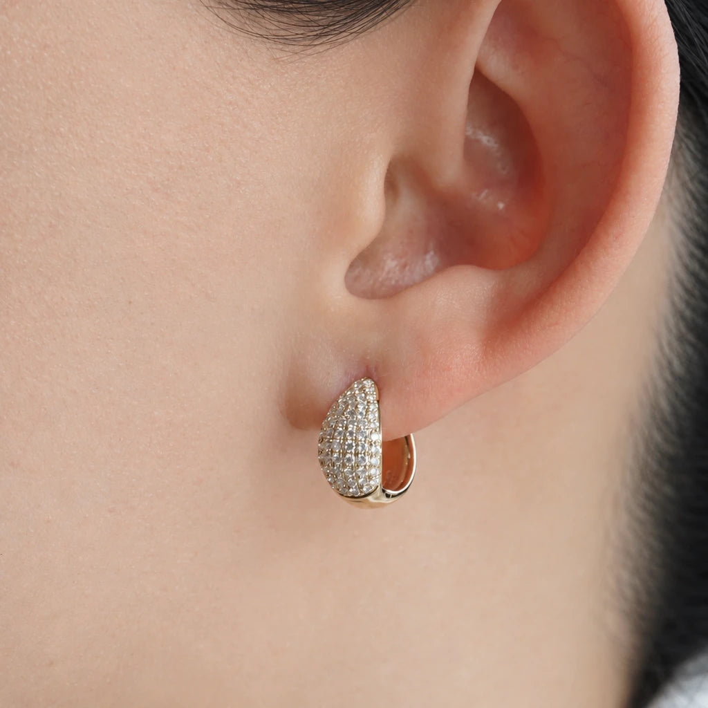 [In Stock] 14K Yellow Gold Pavé Lab‑Grown Diamond Round Earrings | D-F VVS-VS | PAE5223