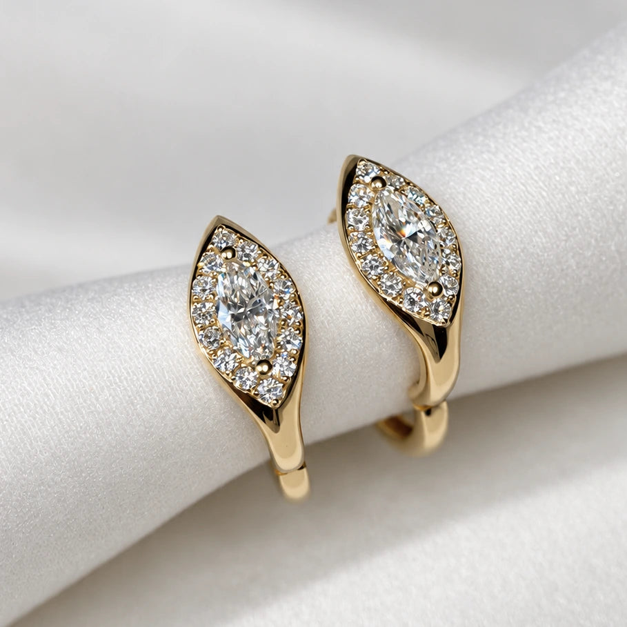 [In Stock] 14K Yellow Gold Curved Marquise Lab‑Grown Diamond Earrings | D-F VVS-VS | PAE5225