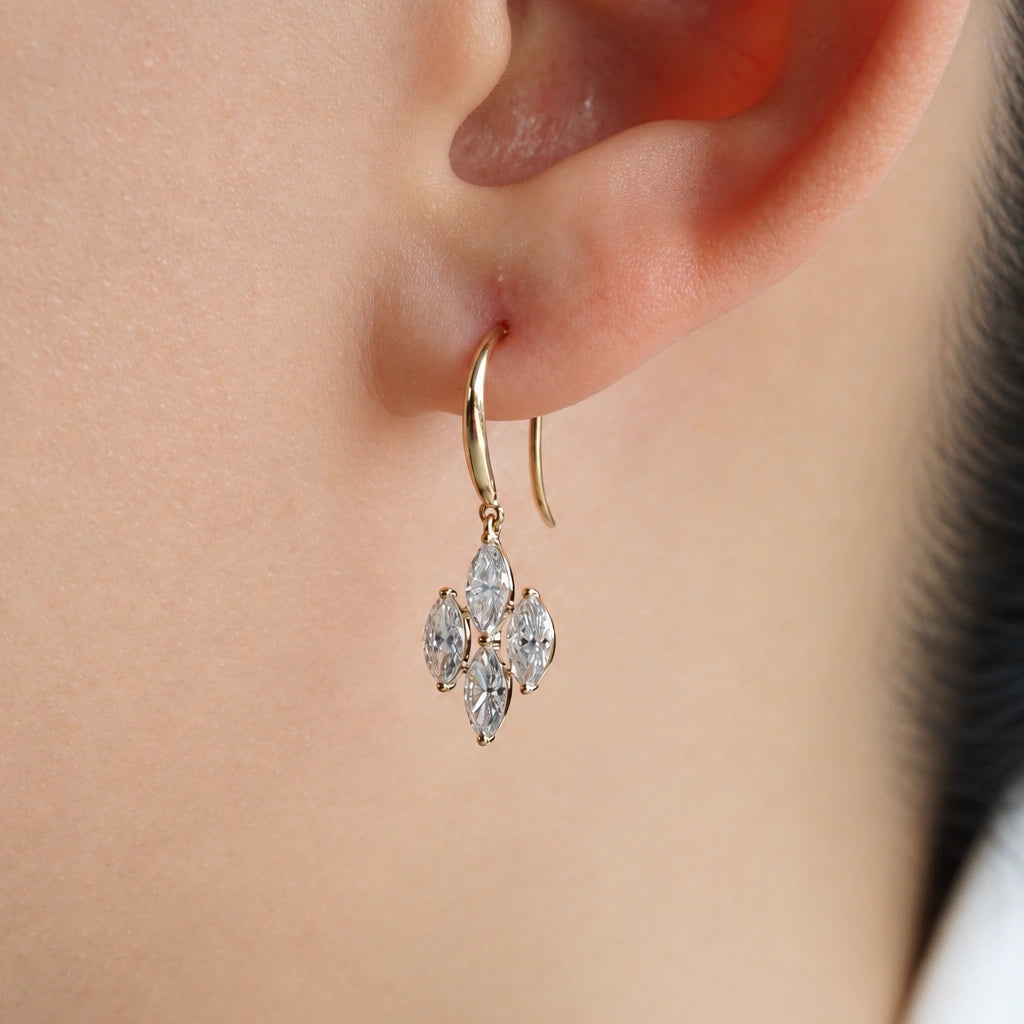 [In Stock] 14K Yellow Gold Marquise Lab‑Grown Diamond Drop Earrings | D‑F VVS‑VS | PAE5522