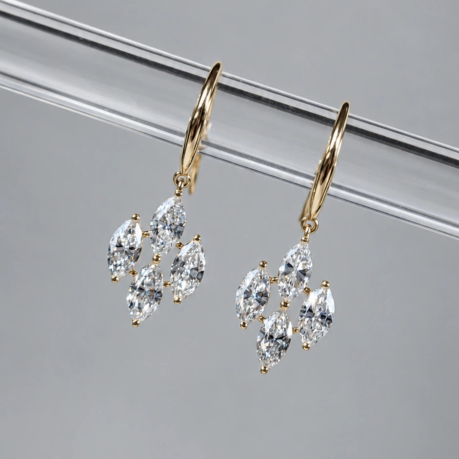 [In Stock] 14K Yellow Gold Marquise Lab‑Grown Diamond Drop Earrings | D‑F VVS‑VS | PAE5522