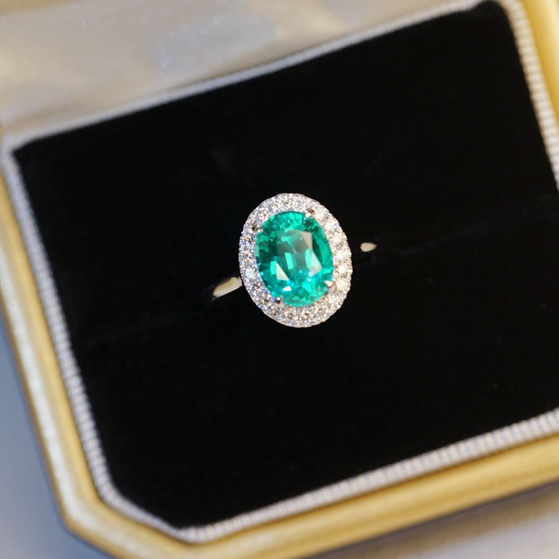 3.1ct 橢圓形培育帕拉伊巴石榴石戒指（附 IGI 證書）｜經典光環設計（鉑金 PT950）｜現貨款
