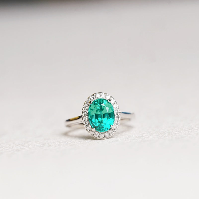 3.1ct 橢圓形培育帕拉伊巴石榴石戒指（附 IGI 證書）｜經典光環設計（鉑金 PT950）｜現貨款