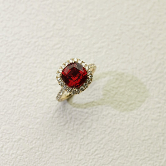 4.20cts墊形培育紅寶石戒指(18K黃金) 現貨