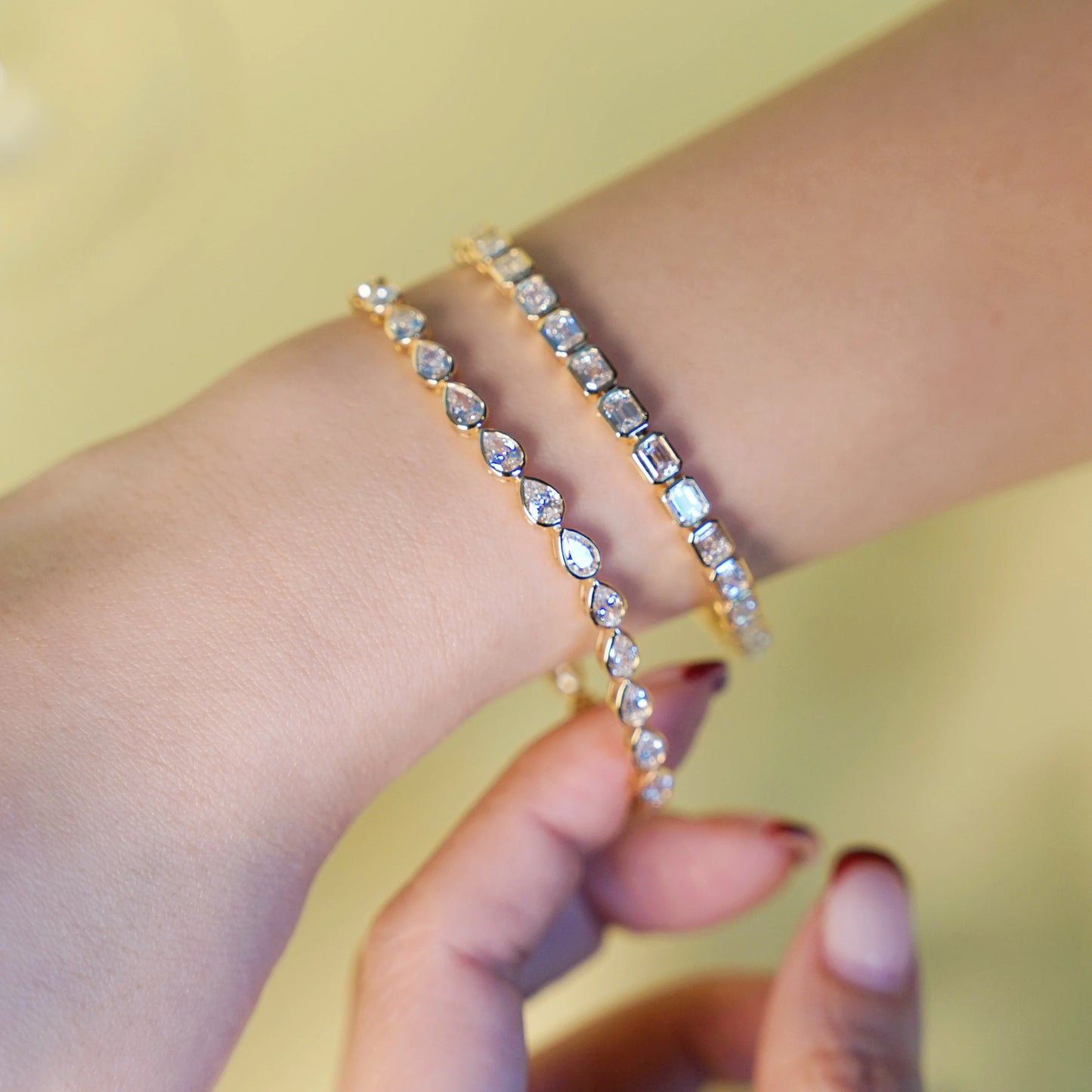 18K金祖母綠形培育鑽石網球手鏈｜D-F / VVS-VS｜包邊鑲嵌