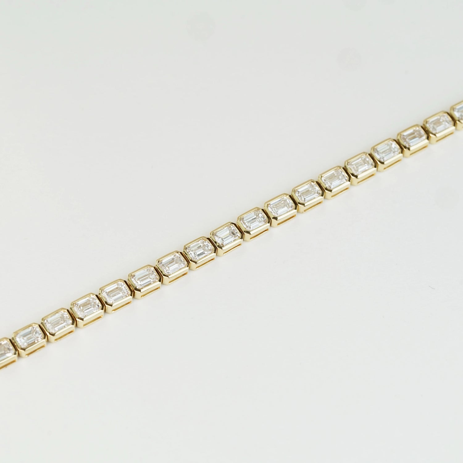 現貨 18K黃金 8.06ct 祖母綠形培育鑽石網球手鏈｜D-F VVS-VS｜包邊鑲嵌
