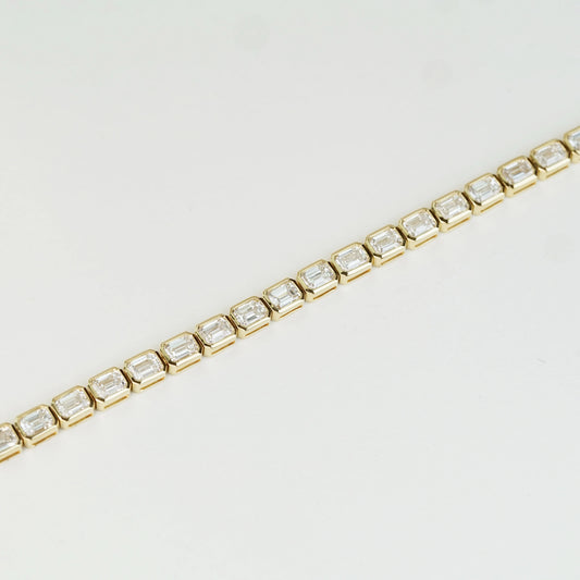 現貨 18K黃金 7.58ct 祖母綠形培育鑽石網球手鏈｜D-F VVS-VS｜包邊鑲嵌