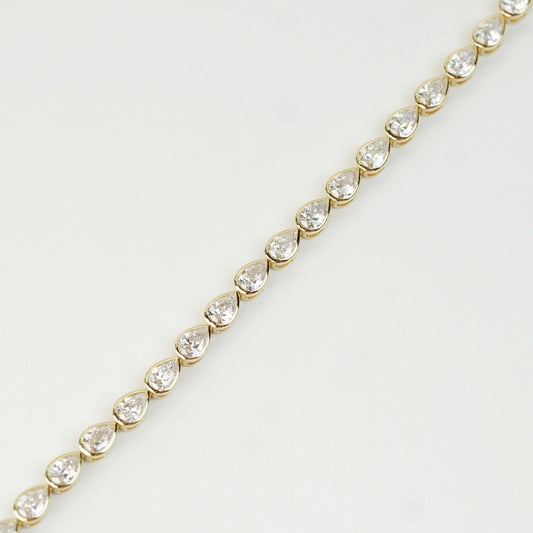 現貨 18K黃金 5.66ct 梨形培育鑽石網球手鏈｜D-F VVS-VS｜包邊鑲嵌