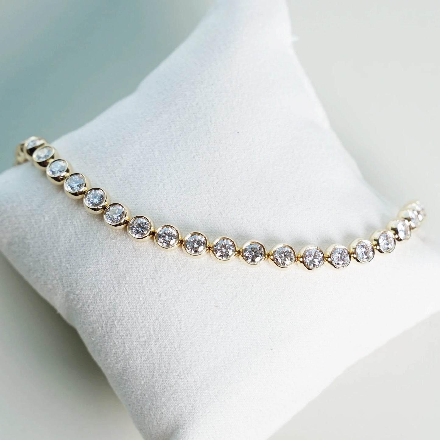 18K金圓形培育鑽石網球手鏈｜D-F / VVS-VS｜包邊鑲嵌