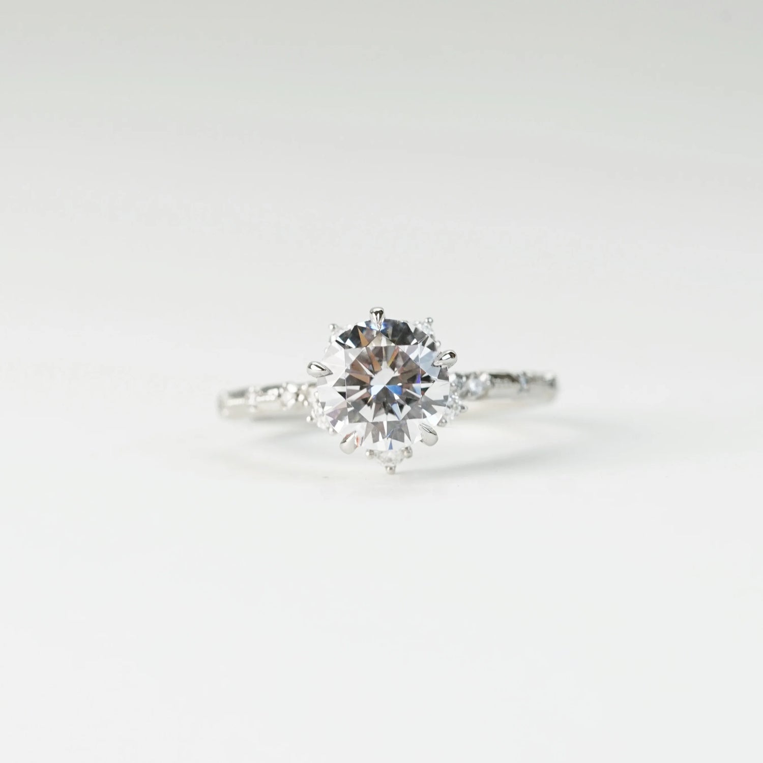 FREDERICA - Lab-Grown Diamond / Gemstone Solitaire Ring Setting | Snowflake-Inspired Gallery with Accented Stones (18K Gold / Platinum) - TMRR3491I(W)