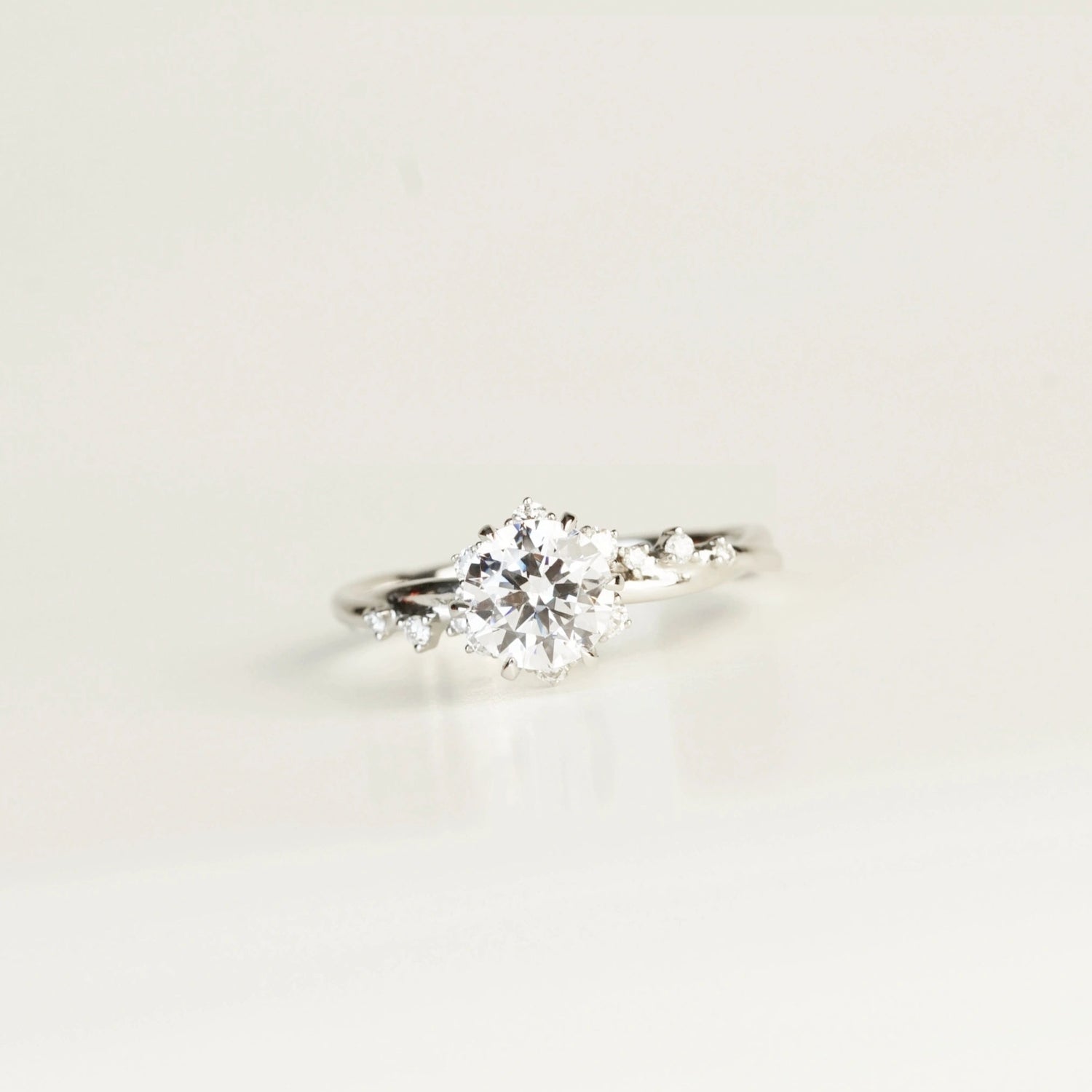 VIVIENNE - Lab-Grown Diamond / Gemstone Solitaire Ring Setting | Snowflake-Inspired Gallery with Crossover Pavé Band (18K Gold / Platinum) - TM0849
