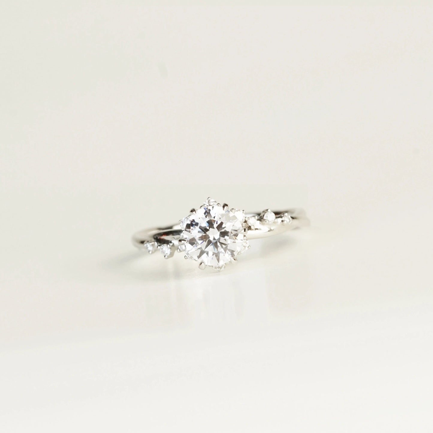VIVIENNE - Lab-Grown Diamond / Gemstone Solitaire Ring Setting | Snowflake-Inspired Gallery with Crossover Pavé Band (18K Gold / Platinum) - TM0849