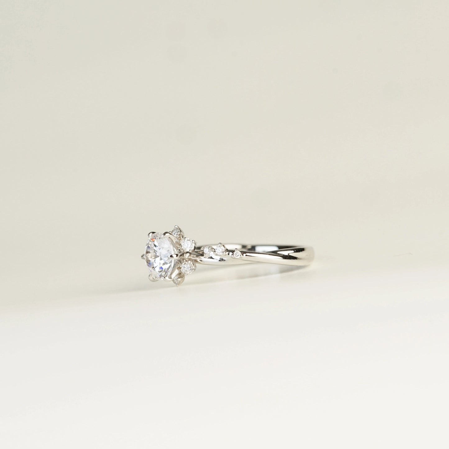 VIVIENNE - Lab-Grown Diamond / Gemstone Solitaire Ring Setting | Snowflake-Inspired Gallery with Crossover Pavé Band (18K Gold / Platinum) - TM0849