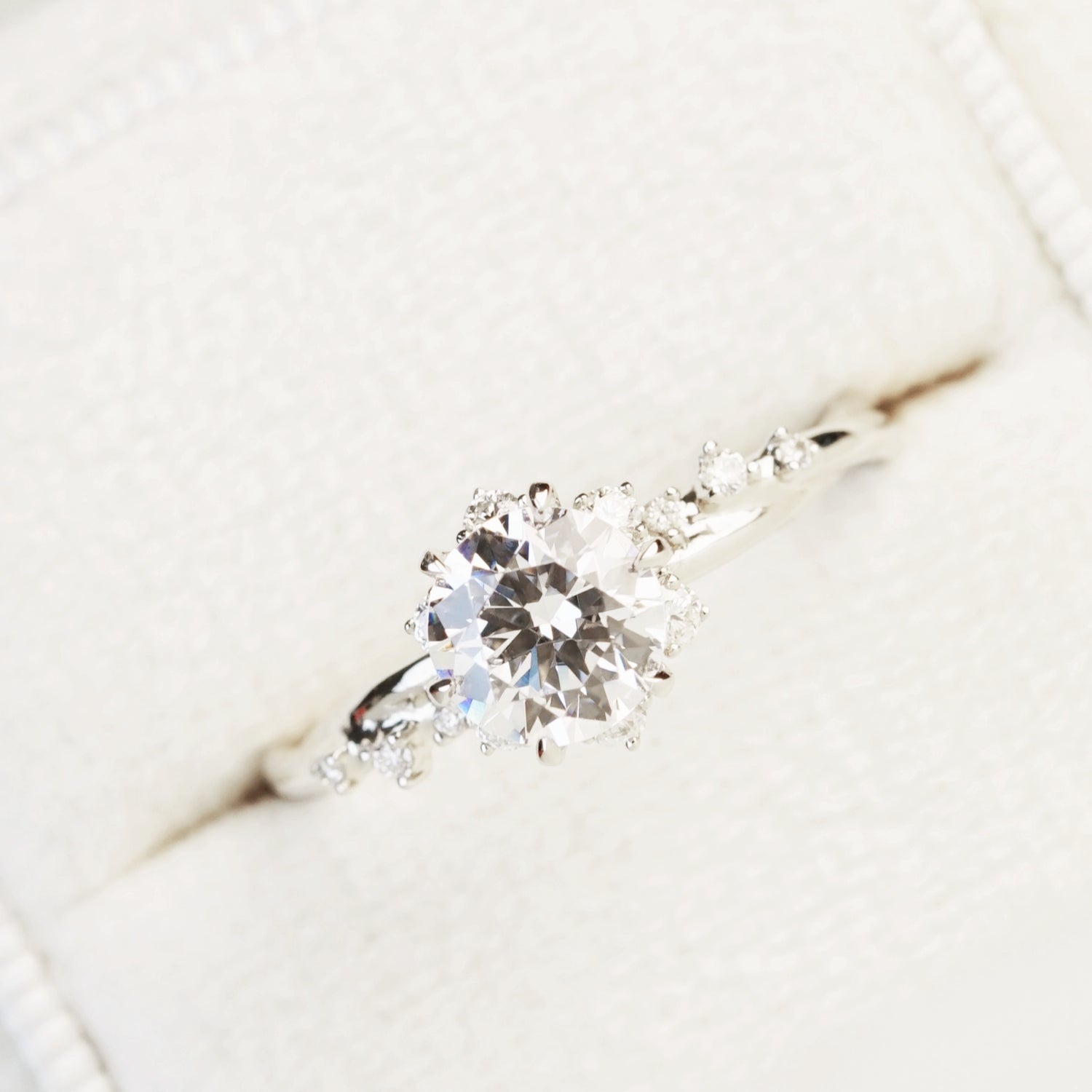 VIVIENNE - Lab-Grown Diamond / Gemstone Solitaire Ring Setting | Snowflake-Inspired Gallery with Crossover Pavé Band (18K Gold / Platinum) - TM0849