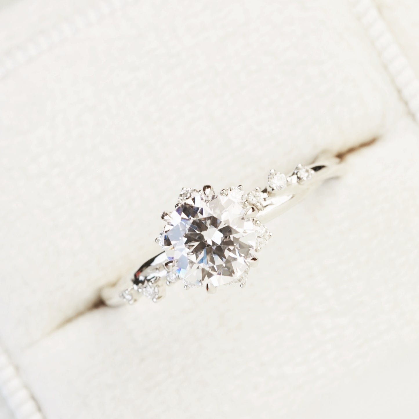 VIVIENNE - Lab-Grown Diamond / Gemstone Solitaire Ring Setting | Snowflake-Inspired Gallery with Crossover Pavé Band (18K Gold / Platinum) - TM0849