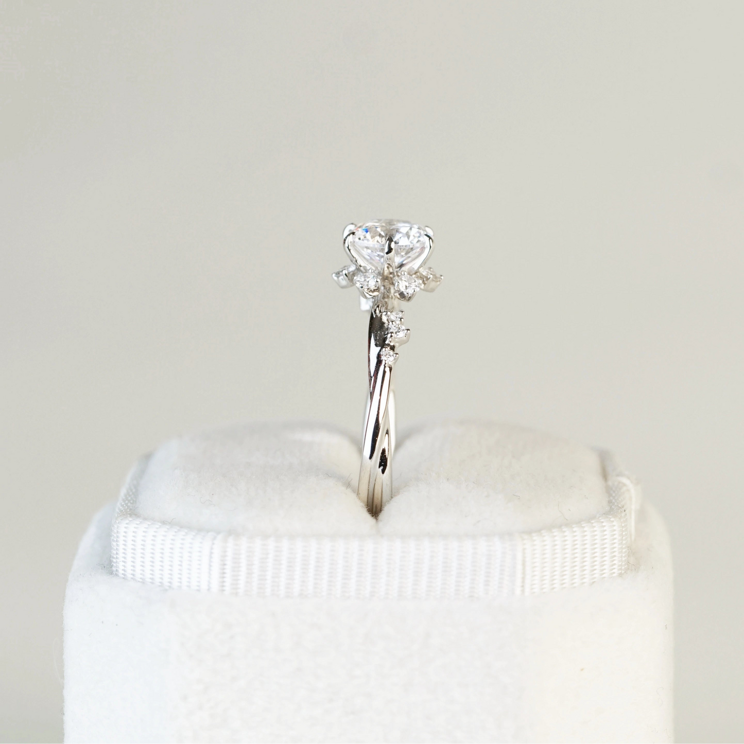 VIVIENNE - Lab-Grown Diamond / Gemstone Solitaire Ring Setting | Snowflake-Inspired Gallery with Crossover Pavé Band (18K Gold / Platinum) - TM0849