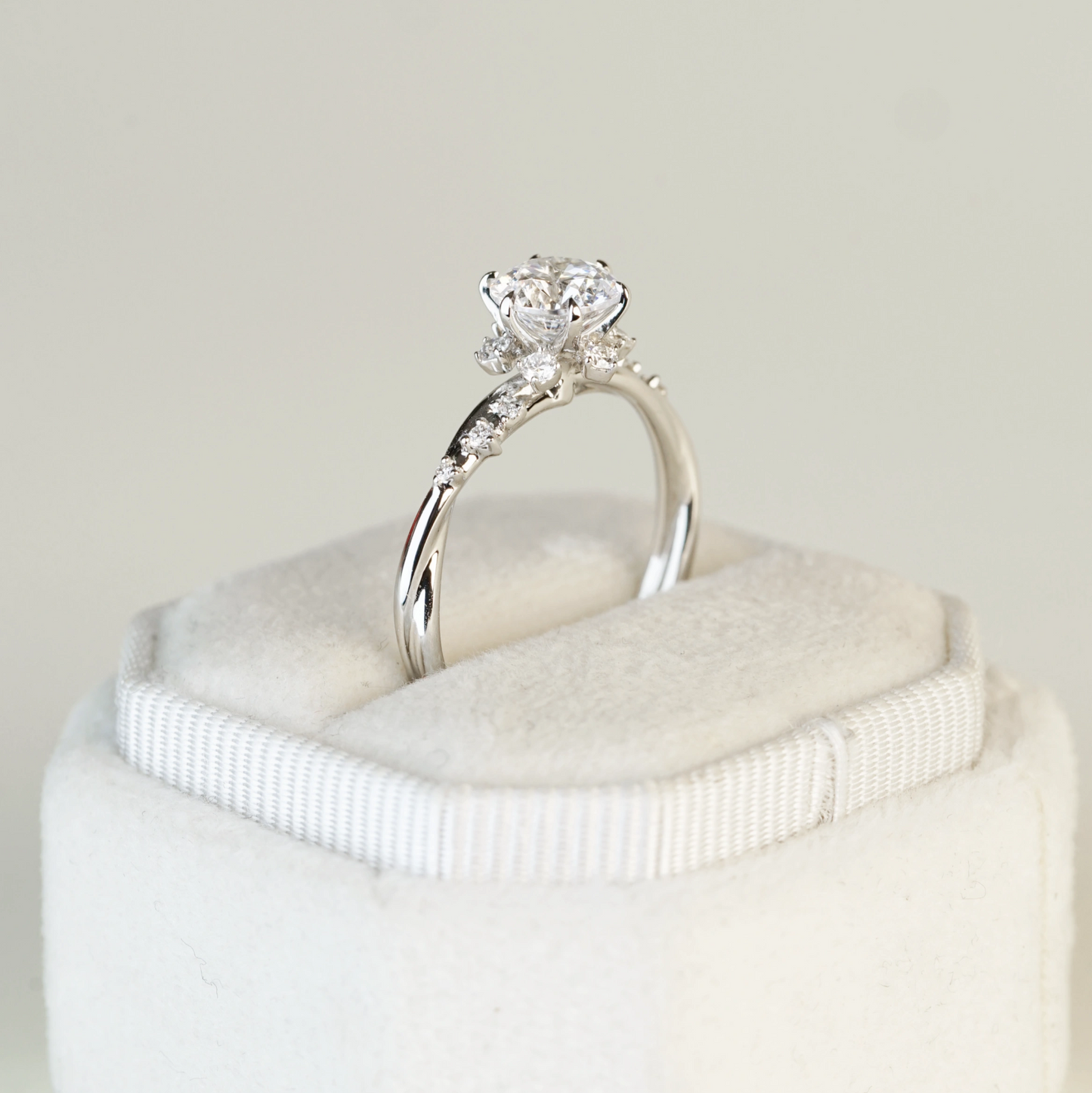VIVIENNE - Lab-Grown Diamond / Gemstone Solitaire Ring Setting | Snowflake-Inspired Gallery with Crossover Pavé Band (18K Gold / Platinum) - TM0849