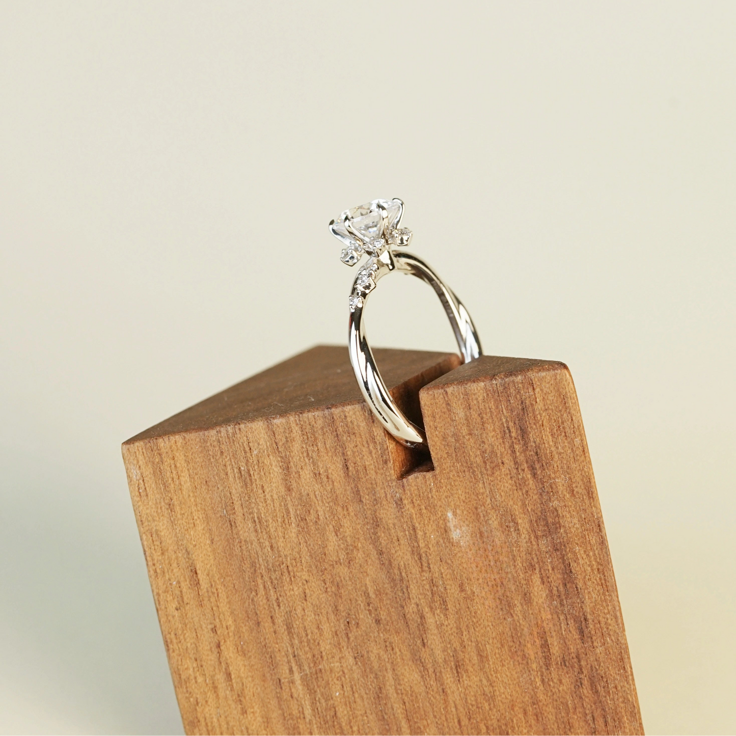 VIVIENNE - Lab-Grown Diamond / Gemstone Solitaire Ring Setting | Snowflake-Inspired Gallery with Crossover Pavé Band (18K Gold / Platinum) - TM0849