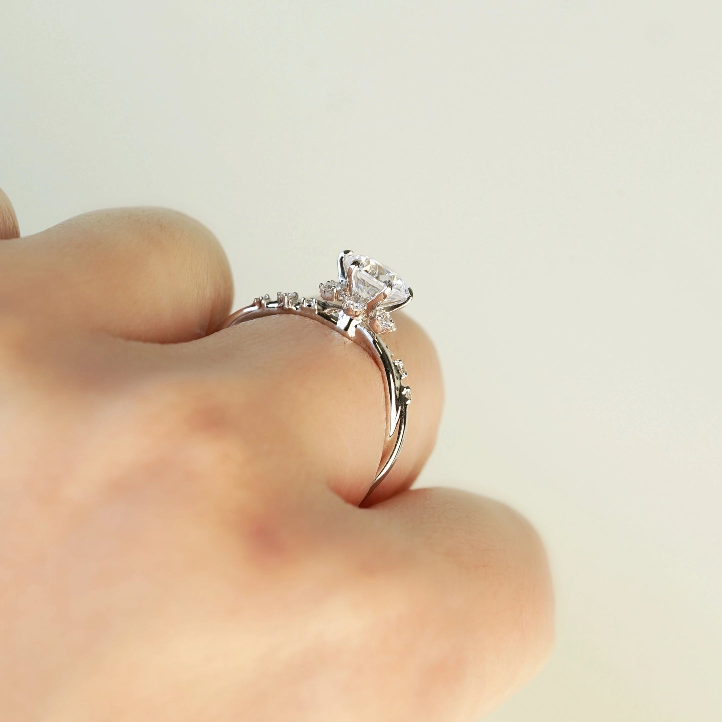 VIVIENNE - Lab-Grown Diamond / Gemstone Solitaire Ring Setting | Snowflake-Inspired Gallery with Crossover Pavé Band (18K Gold / Platinum) - TM0849