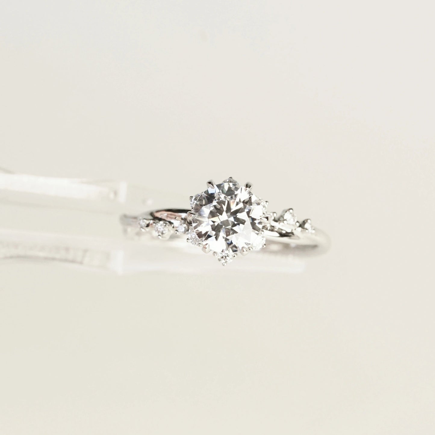 VIVIENNE - Lab-Grown Diamond / Gemstone Solitaire Ring Setting | Snowflake-Inspired Gallery with Crossover Pavé Band (18K Gold / Platinum) - TM0849