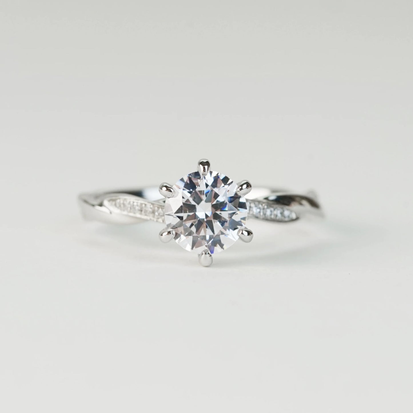 GISELLE - Lab-Grown Diamond / Gemstone Ring Setting | 6-prongs Crossover Pavé Band (18K Gold / Platinum) - TM0336