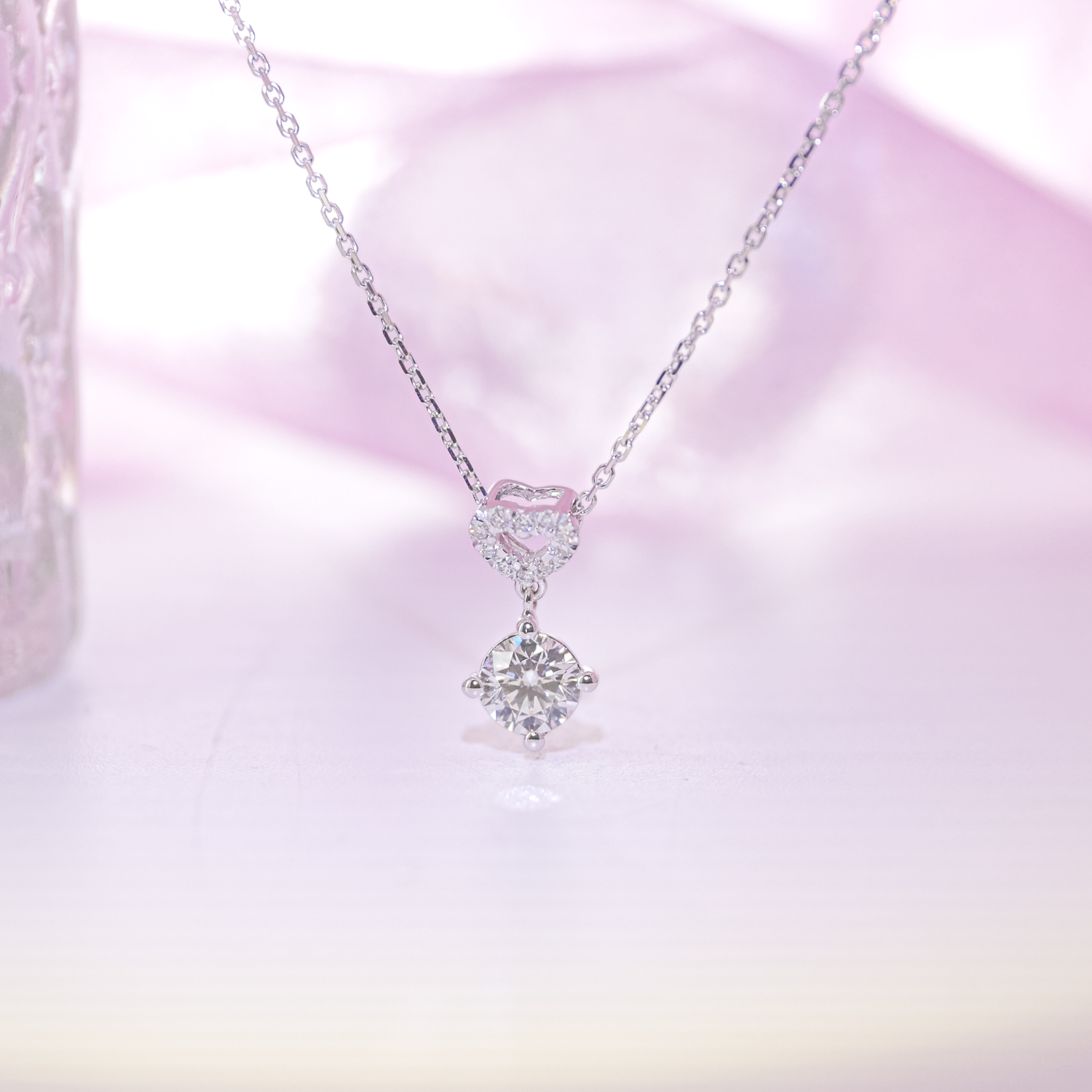 18K Gold Lab-Grown Diamond Pendant Setting | Heart Connector Drop Design | GDP2003